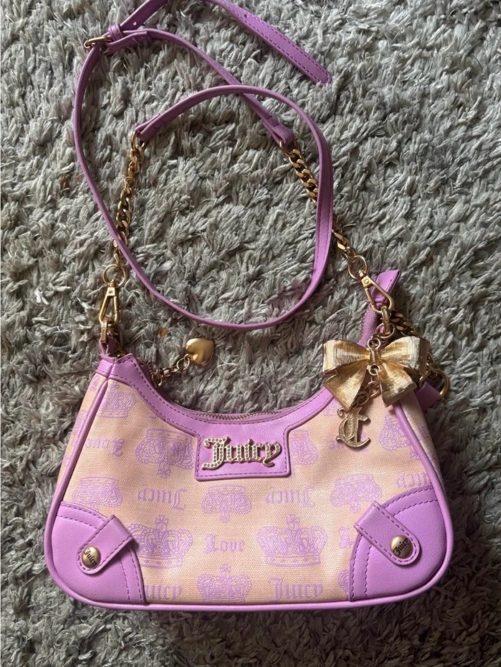 Juicy Couture Two-Tone Pink Shoulder Bag with Gold Bow Charm